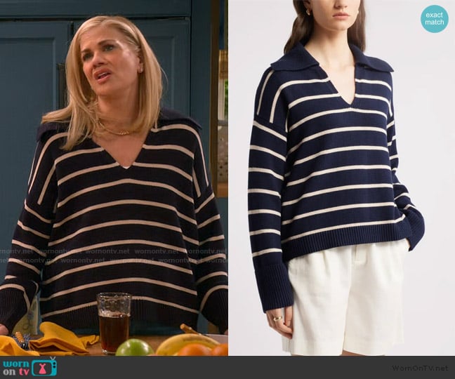 Nordstrom Stripe Cotton & Cashmere Sweater worn by Carol (Kristen Johnston) on Leanne