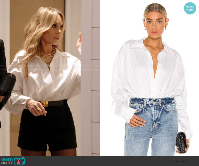 Norma Kamali Oversized Boyfriend Shirt Bodysuit worn by Tamra Judge on The Real Housewives of Orange County