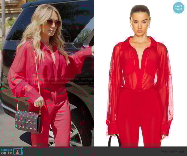 Norma Kamali Super Oversized Boyfriend Shirt Bodysuit worn by Tamra Judge on The Real Housewives of Orange County
