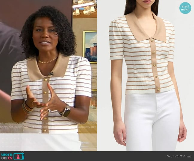 Janai’s white stripe knit top on GMA