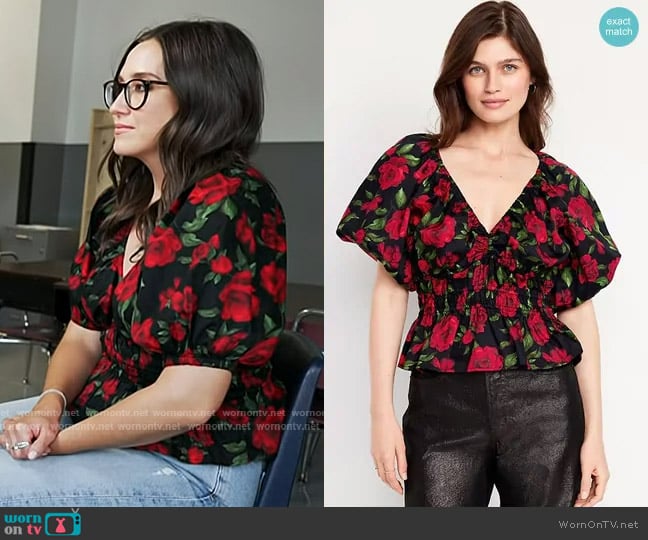 Old Navy Puff-Sleeve Top in Rose Print worn by Savannah Sellers on Today