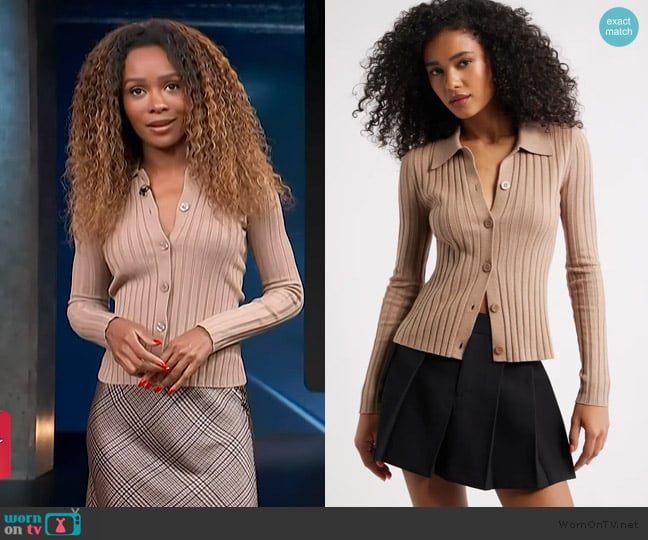 Open Edit Collared Rib Cardigan worn by Zuri Hall on Access Hollywood