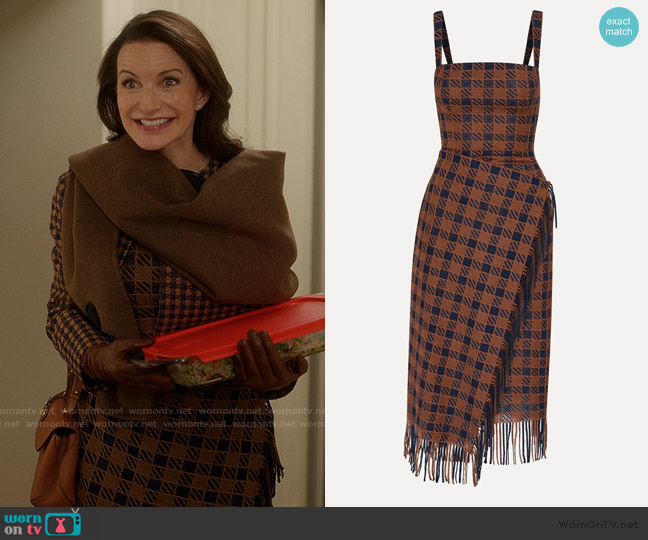 Oscar de la Renta Check Fringe Guipure Dress worn by Charlotte York (Kristin Davis) on And Just Like That
