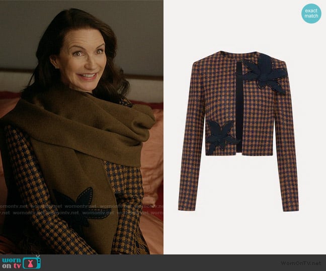 Oscar de la Renta Orchid Embroidered Tweed Jacket in Brown worn by Charlotte York (Kristin Davis) on And Just Like That
