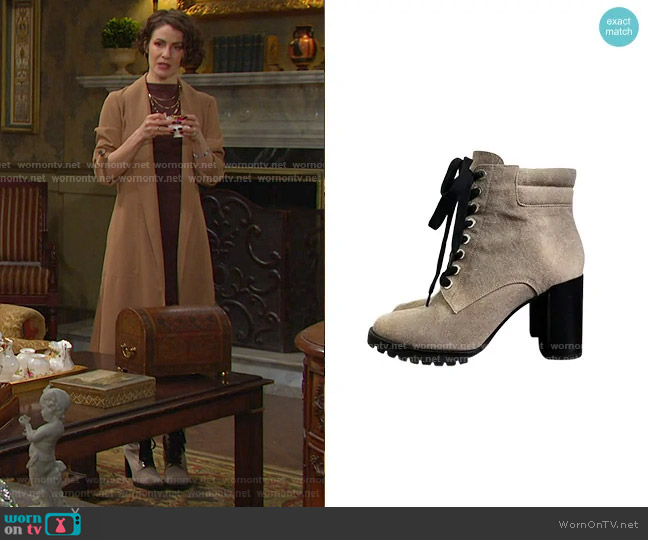 Paige Nicole Boots in Taupe worn by Sarah Horton (Linsey Godfrey) on Days of our Lives
