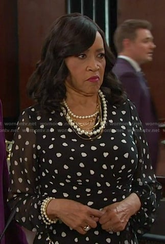 Paulina's black polka dot chiffon dress on Days of our Lives