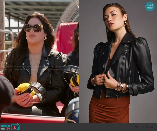 Pilcro Maeve Faux Leather Femme Moto Jacket worn by Emily Simpson on The Real Housewives of Orange County