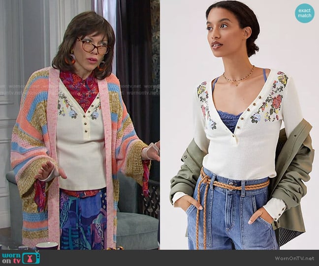 Pilcro Waffle Henley Top worn by Susan Banks (Stacy Haiduk) on Days of our Lives