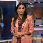Morgan’s pink print top and leather blazer on NBC News Daily