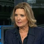 Christine Romans’ navy pinstripe blazer and skirt suit on NBC News Daily