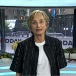 Kristin Scott Thomas’s black pinstripe shirt and pants on Today