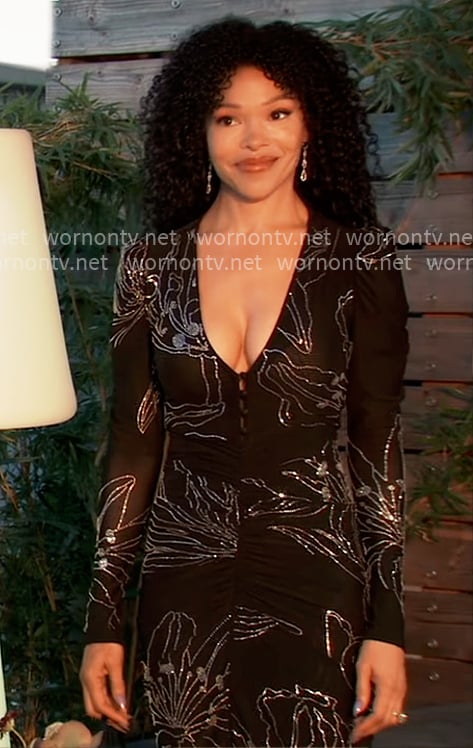 Portia’s black rhinestone embellished dress on General Hospital