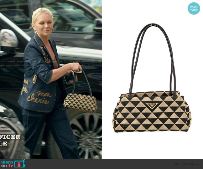 Prada Triangolo Jacquard Shoulder Bag worn by Galyna Saltkovska on The McBee Dynasty Real American Cowboys