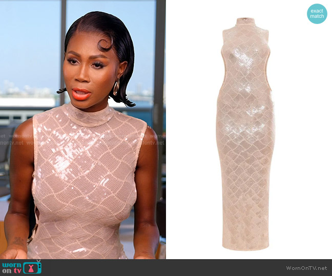 Pretty Little Thing Sequin Lace Up Side High Neck Dress worn by Kiki Barth (Kiki Barth) on The Real Housewives of Miami