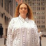 Nicole Eckels’s white print shirt and pants on Today