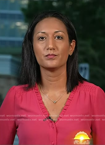 Priya Sridha’s pink ruffle trim blouse on Today