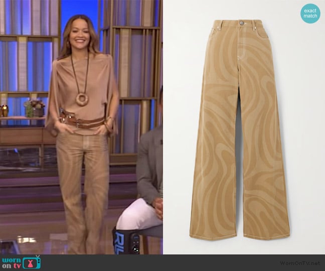 Pucci Printed cotton-canvas wide-leg pants worn by Rita Ora on Live with Kelly and Mark