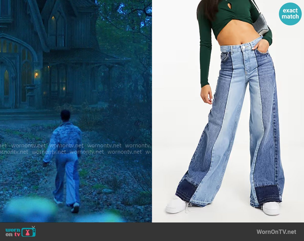 Pull & Bear Two tone contrast wide leg jeans worn by Bianca Barclay (Joy Sunday) on Wednesday