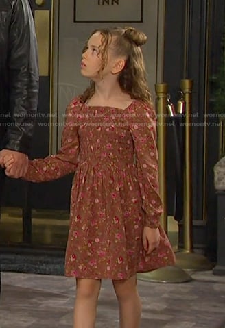 Rachel’s brown floral smocked dress on Days of our Lives