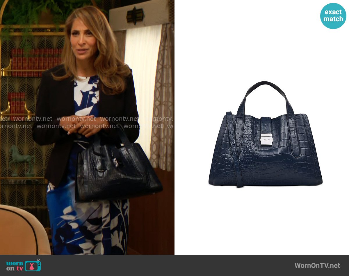 Radley London Sloane Street Croc Embossed Leather Medium Ziptop Grab Bag worn by Lily Winters (Christel Khalil) on The Young and the Restless