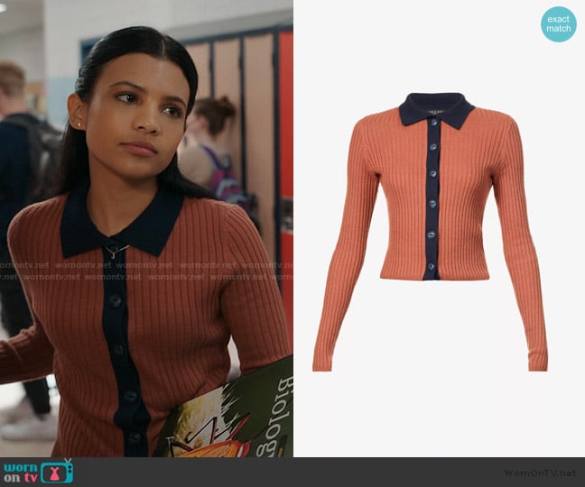 Rag and Bone Navaya ribbed cotton and cashmere-blend polo cardigan worn by Jackie Howard (Nikki Rodriguez) on My Life with the Walter Boys