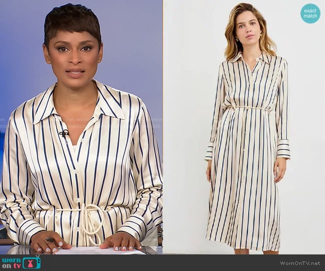Rails Anina Dress in Ceramic Navy Stripe worn by Jericka Duncan on CBS Evening News