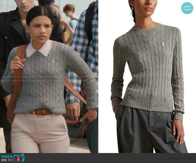 Ralph Lauren Cable Cotton Crewneck Sweater worn by Jackie Howard (Nikki Rodriguez) on My Life with the Walter Boys
