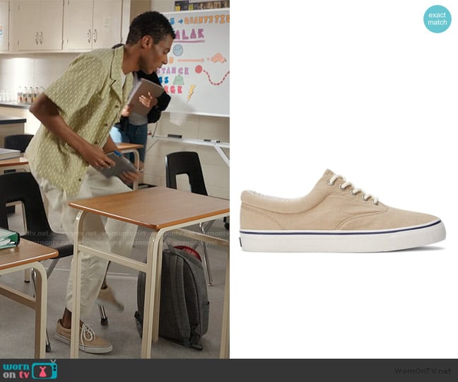 Ralph Lauren Harpoon Canvas Sneaker In Coastal Beige worn by Skylar Summerhill (Jaylan Evans) on My Life with the Walter Boys