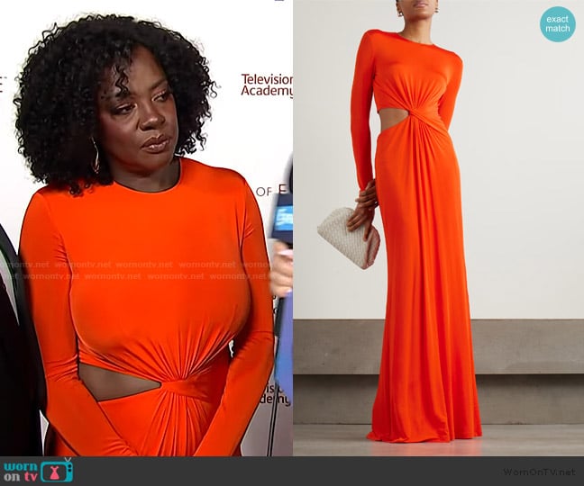 Ralph Lauren Twist-front cutout stretch-jersey gown worn by Viola Davis on E! News