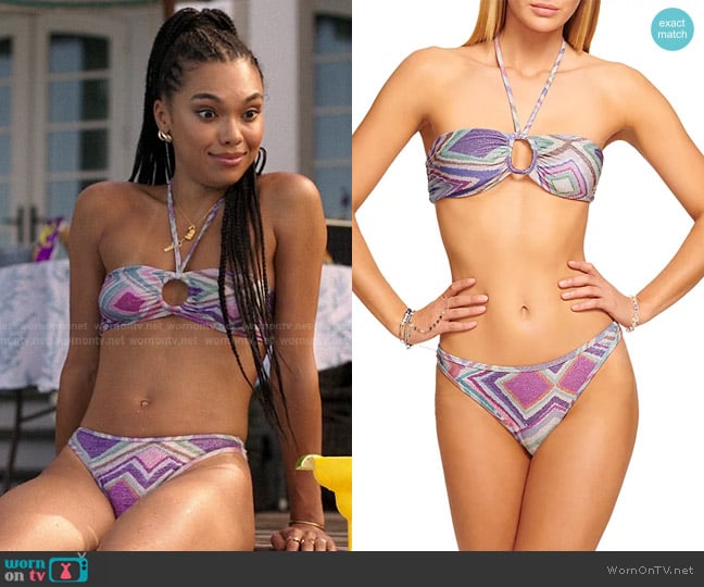 Ramy Brook Elmar Metallic Halter Bikini Top and Isla Metallic Bikini Bottom worn by Anika (Sofia Bryant) on The Summer I Turned Pretty