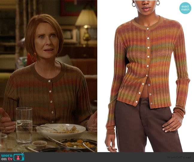 Re/Done Poor Boy Ribbed Slim Cardigan worn by Miranda Hobbs (Cynthia Nixon) on And Just Like That
