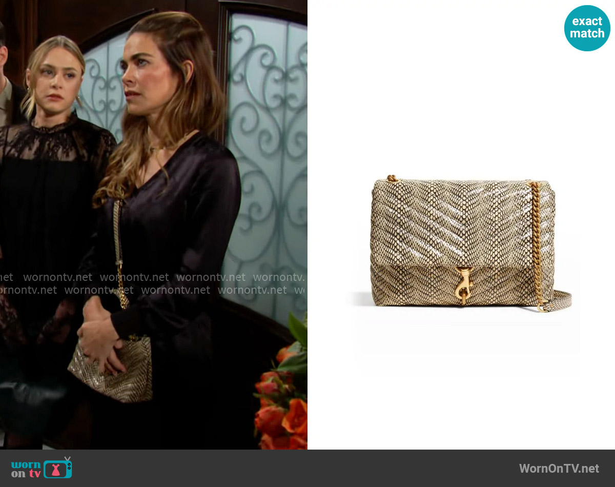 Rebecca Minkoff Edie Snake-Print Top-Handle Satchel Bag worn by Victoria Newman (Amelia Heinle) on The Young and the Restless