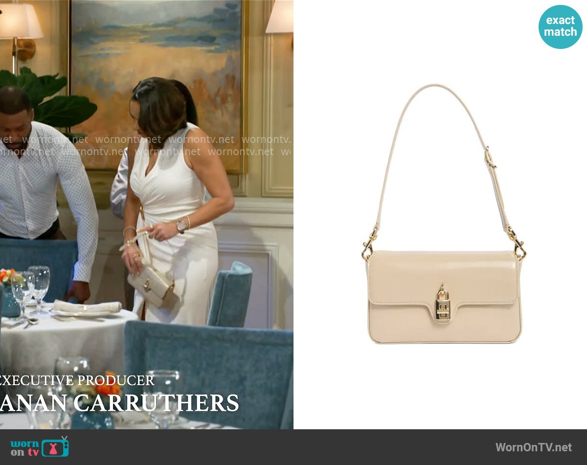 Rebecca Minkoff Love Too Small Shoulder Bag in Stone worn by Nicole Dupree Richardson (Daphnee Duplaix) on Beyond the Gates