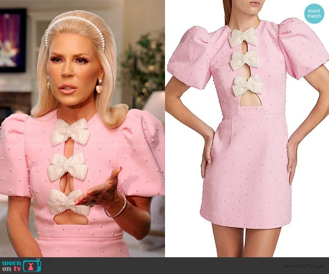 Rebecca Vallance Veronica Pearl Bow Puff-Sleeve Minidress worn by Gretchen Rossi on The Real Housewives of Orange County