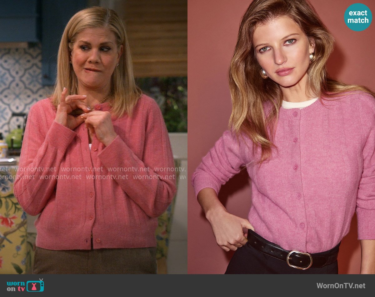 Reformation Hannah Cardigan in Peony worn by Carol (Kristen Johnston) on Leanne