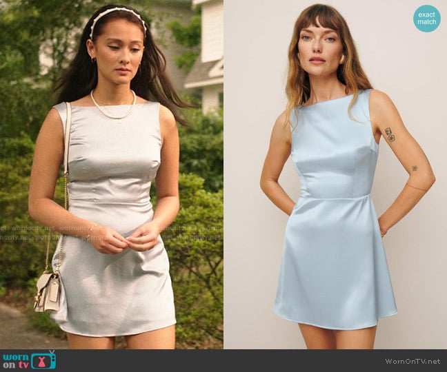 Reformation Zenni Dress in Blue worn by Belly Conklin (Lola Tung) on The Summer I Turned Pretty