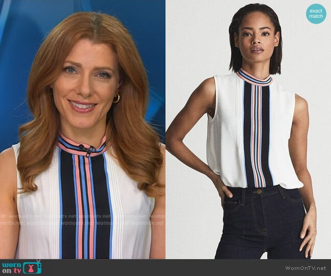 Reiss Arya Printed Stripe Halter Blouse worn by Julia Boorstin on NBC News Daily