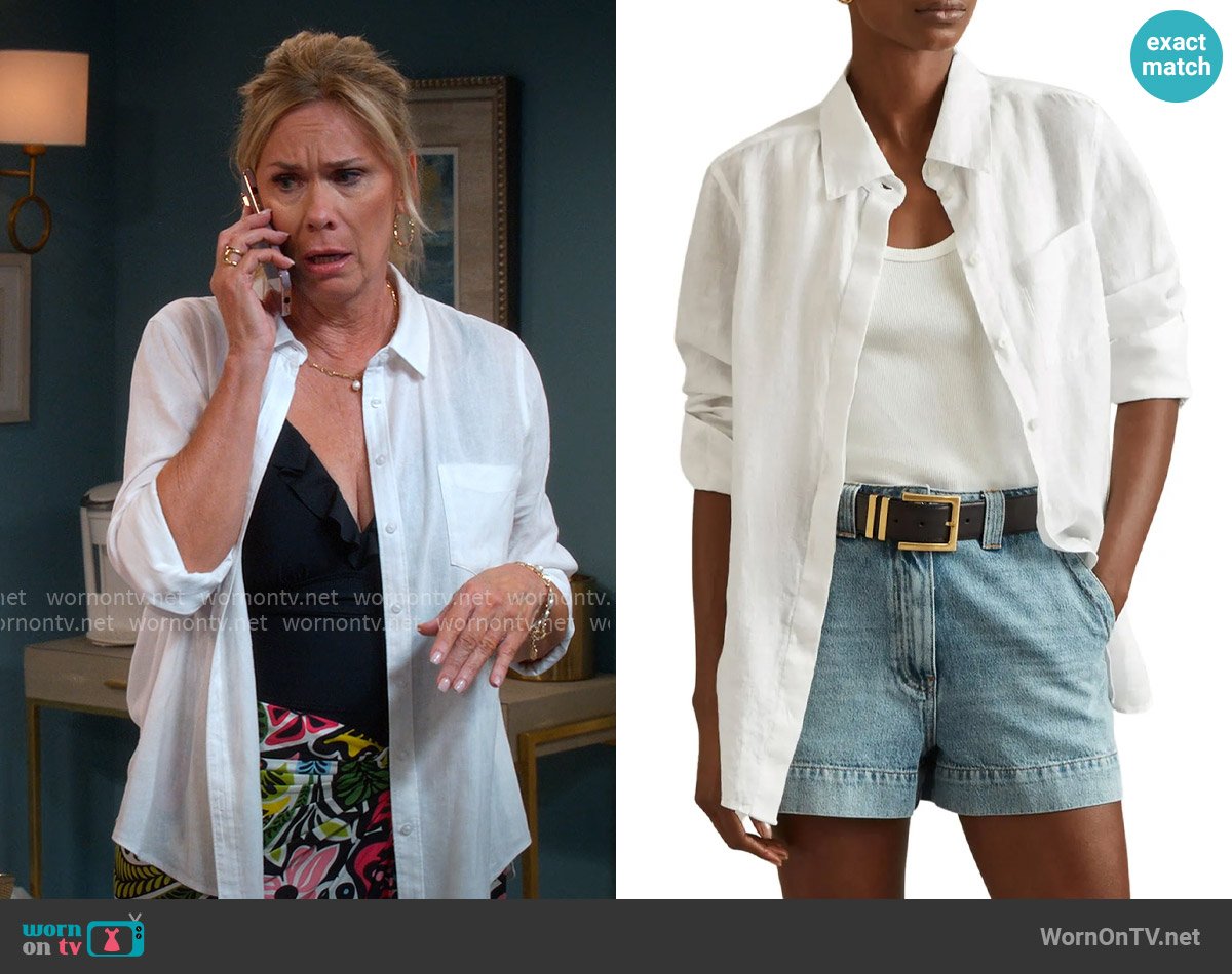 Reiss Belle Linen Button-Up Shirt worn by Leanne Murphy (Leanne Morgan) on Leanne