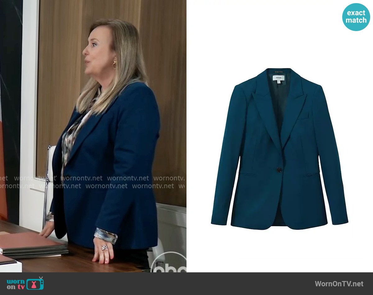 Reiss Jade Wool-Blend Blazer worn by Laura Collins (Genie Francis) on General Hospital