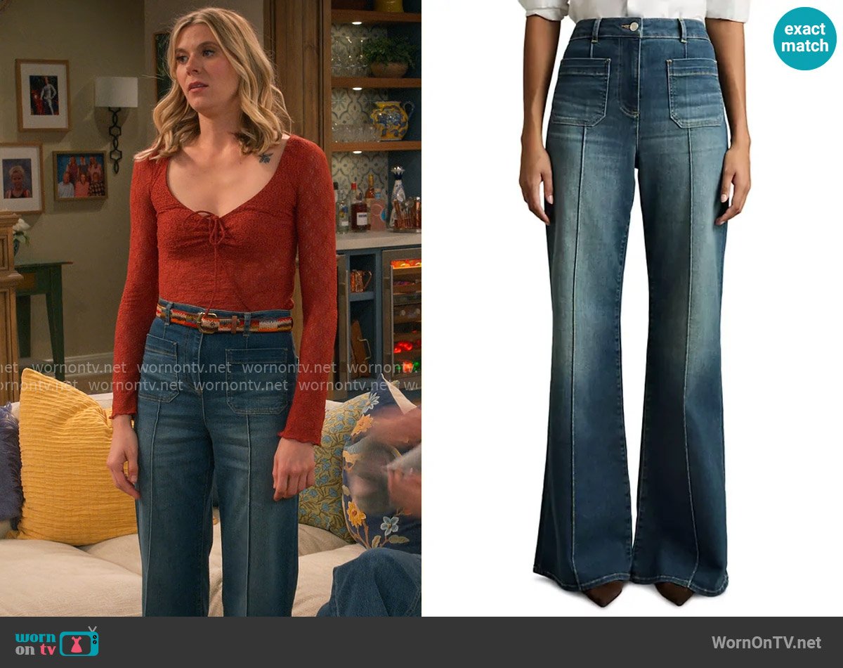 Reiss Sakura Patch Pocket Flared Jeans in Mid Blue worn by Josie Murphy (Hannah Pilkes) on Leanne