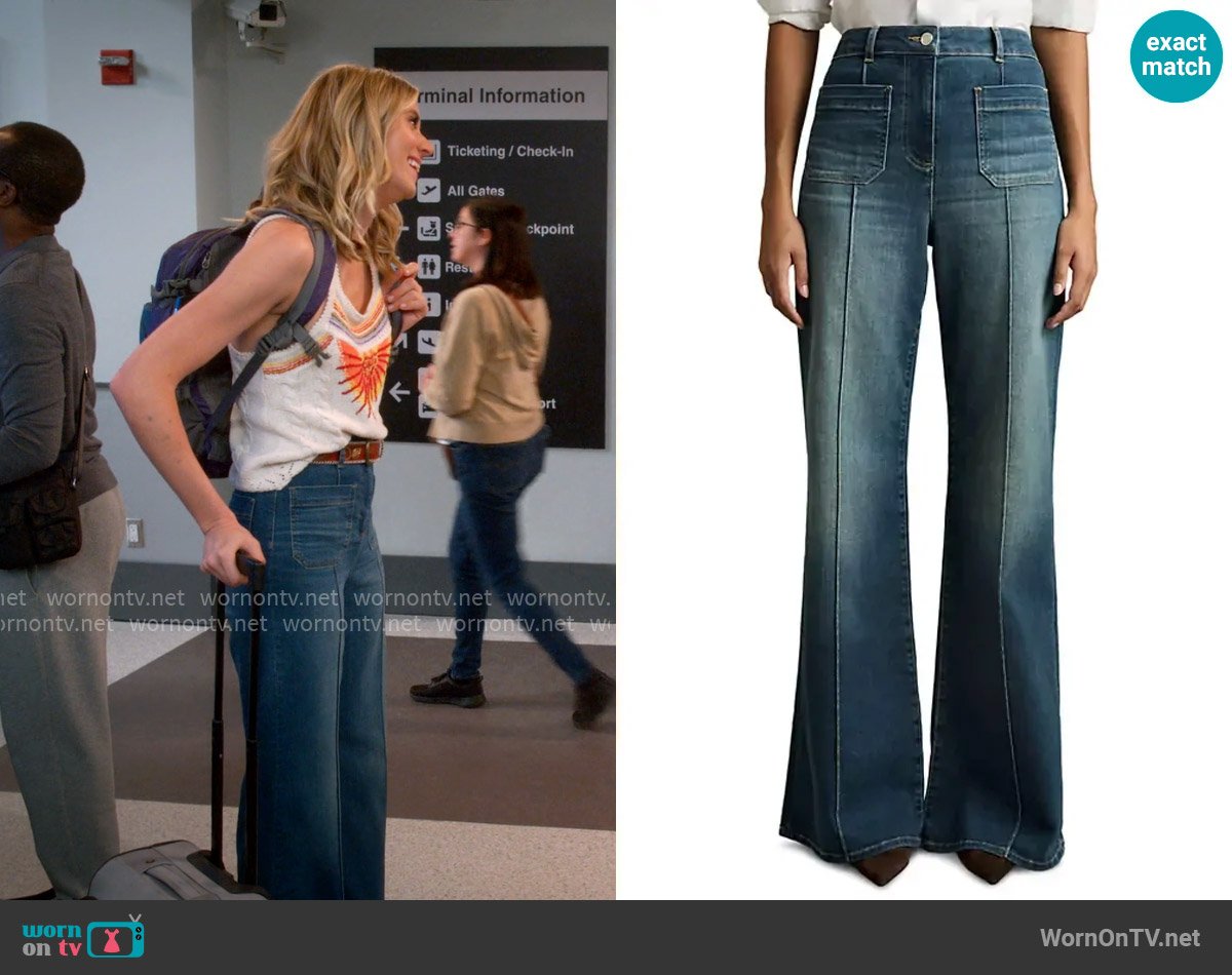 Reiss Sakura Patch Pocket Flared Jeans in Mid Blue worn by Josie Murphy (Hannah Pilkes) on Leanne