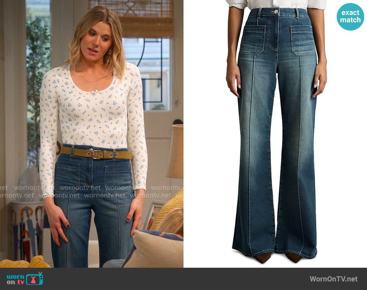 Reiss Sakura Patch Pocket Flared Jeans in Mid Blue worn by Josie Murphy (Hannah Pilkes) on Leanne