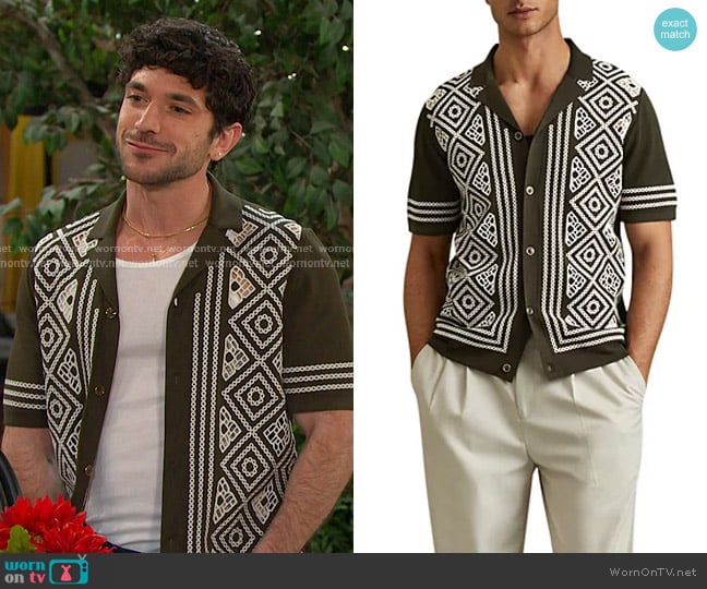Reiss Stefano Embroidered Camp Shirt worn by Javi Hernandez (Al Calderon) on Days of our Lives