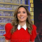 Rhiannon’s red cable knit puff sleeve sweater on Good Morning America