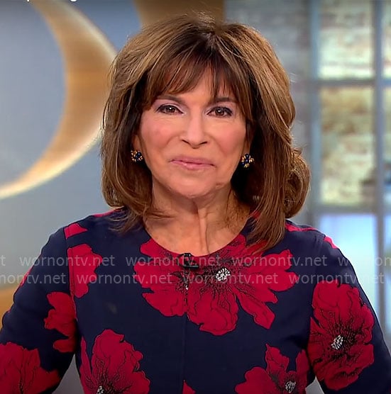 Rikki Klieman’s red floral dress on CBS Mornings