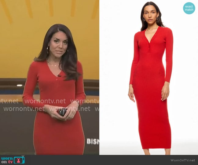 ROAM Cordoba Long Button Front Knit Dress worn by Kate Bilo on CBS Mornings