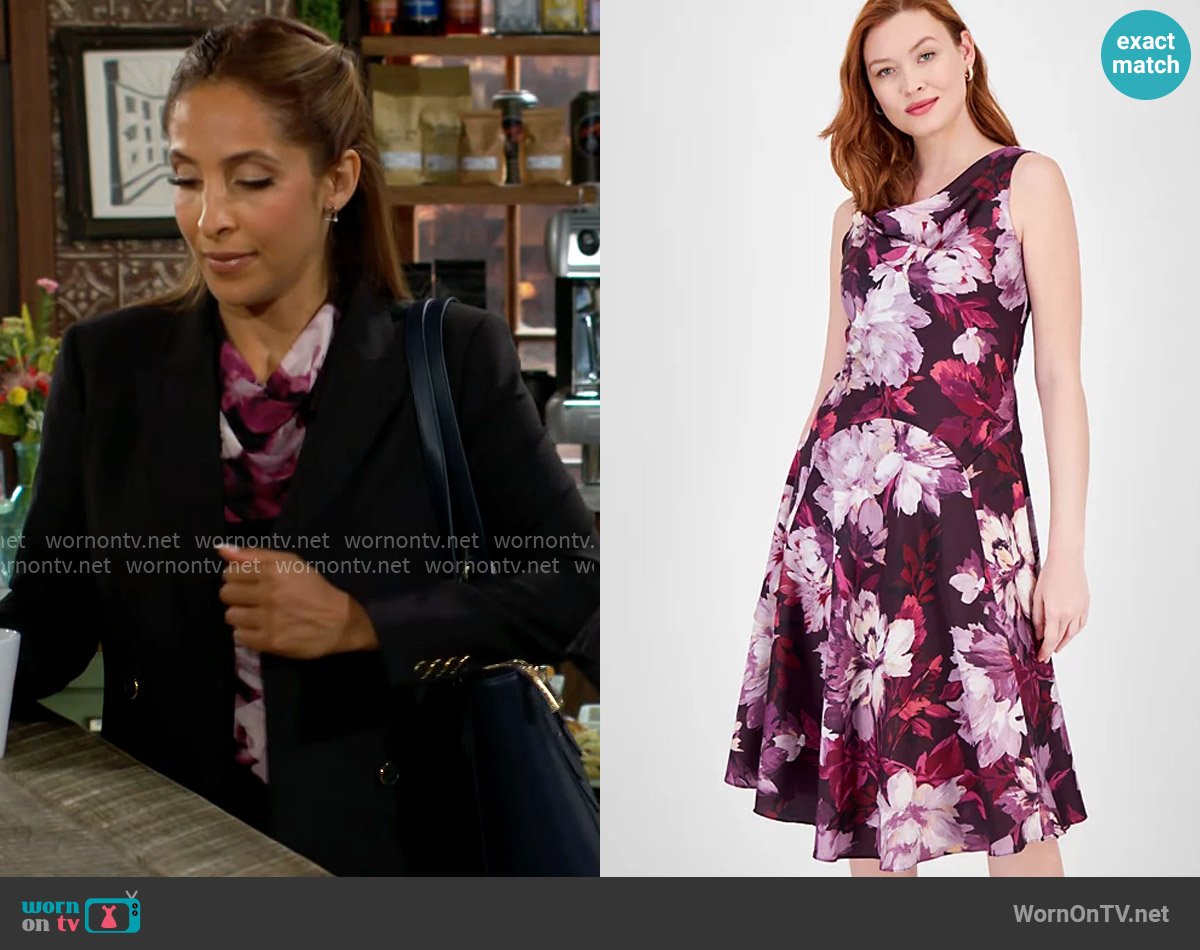 Robbie Bee Floral-Print Cowl-Neck Fit & Flare Dress worn by Lily Winters (Christel Khalil) on The Young and the Restless