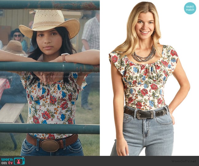 Rock and Roll Denim Floral Tank worn by Jackie Howard (Nikki Rodriguez) on My Life with the Walter Boys