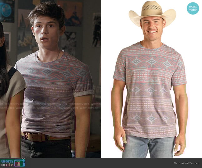 Rock n Roll All Over Aztec Print Tee worn by Alex Walter (Ashby Gentry) on My Life with the Walter Boys