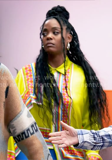 Sabrina’s lime stripe and dot printed blouse on Tyler Perrys Sistas